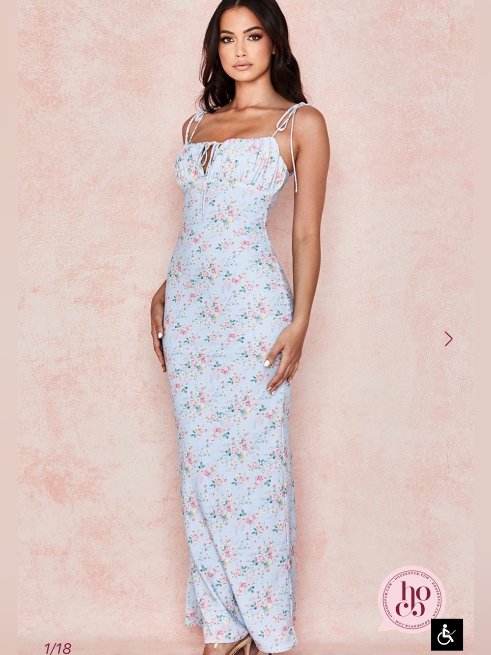 NWT House of CB Raphael Floral Maxi Dress Pale Blue Size L